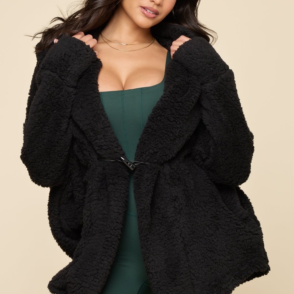POPFLEX Faux Sherpa Cocoon Coat - Black